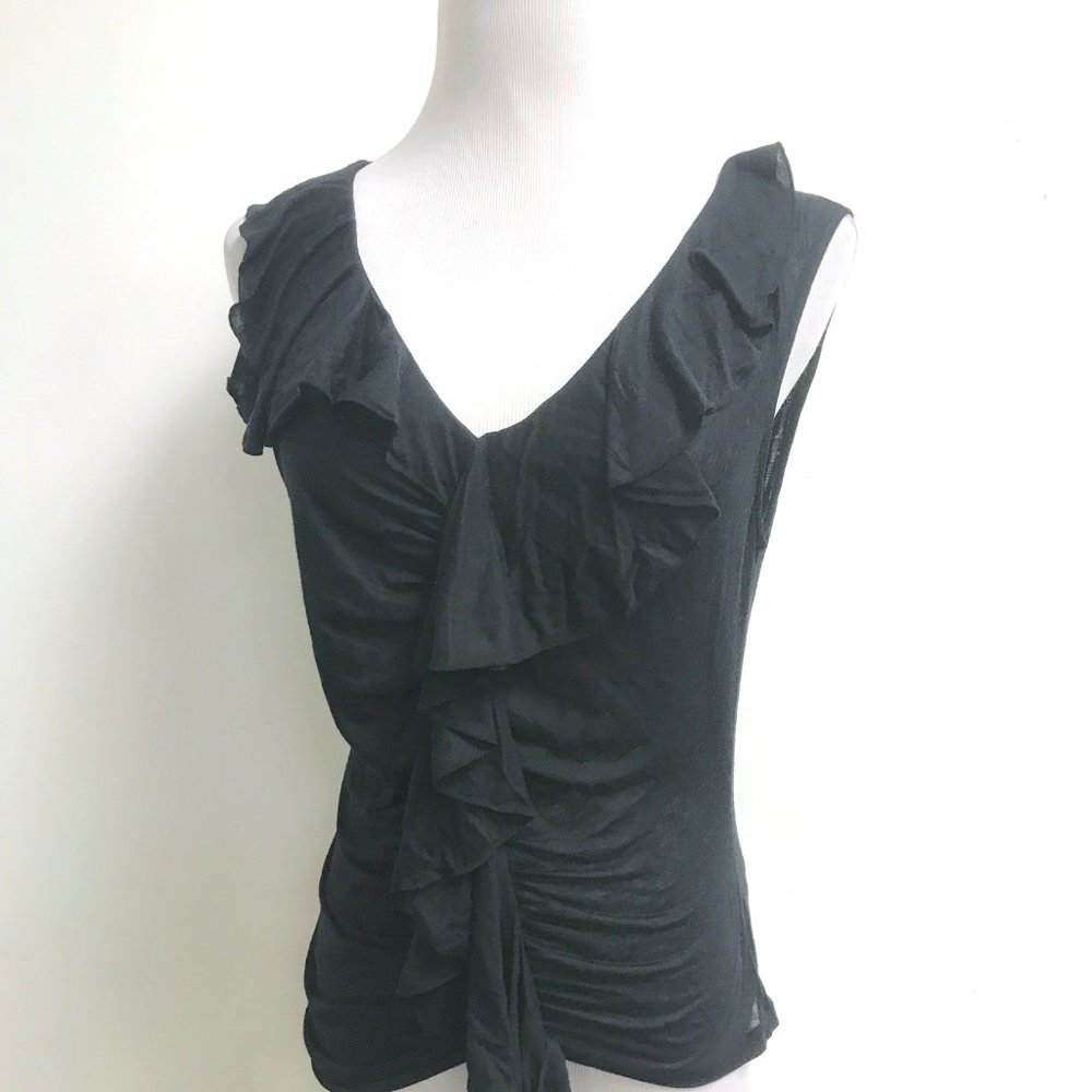 DVF black sleeveless ruffles top lyocell ruched S
